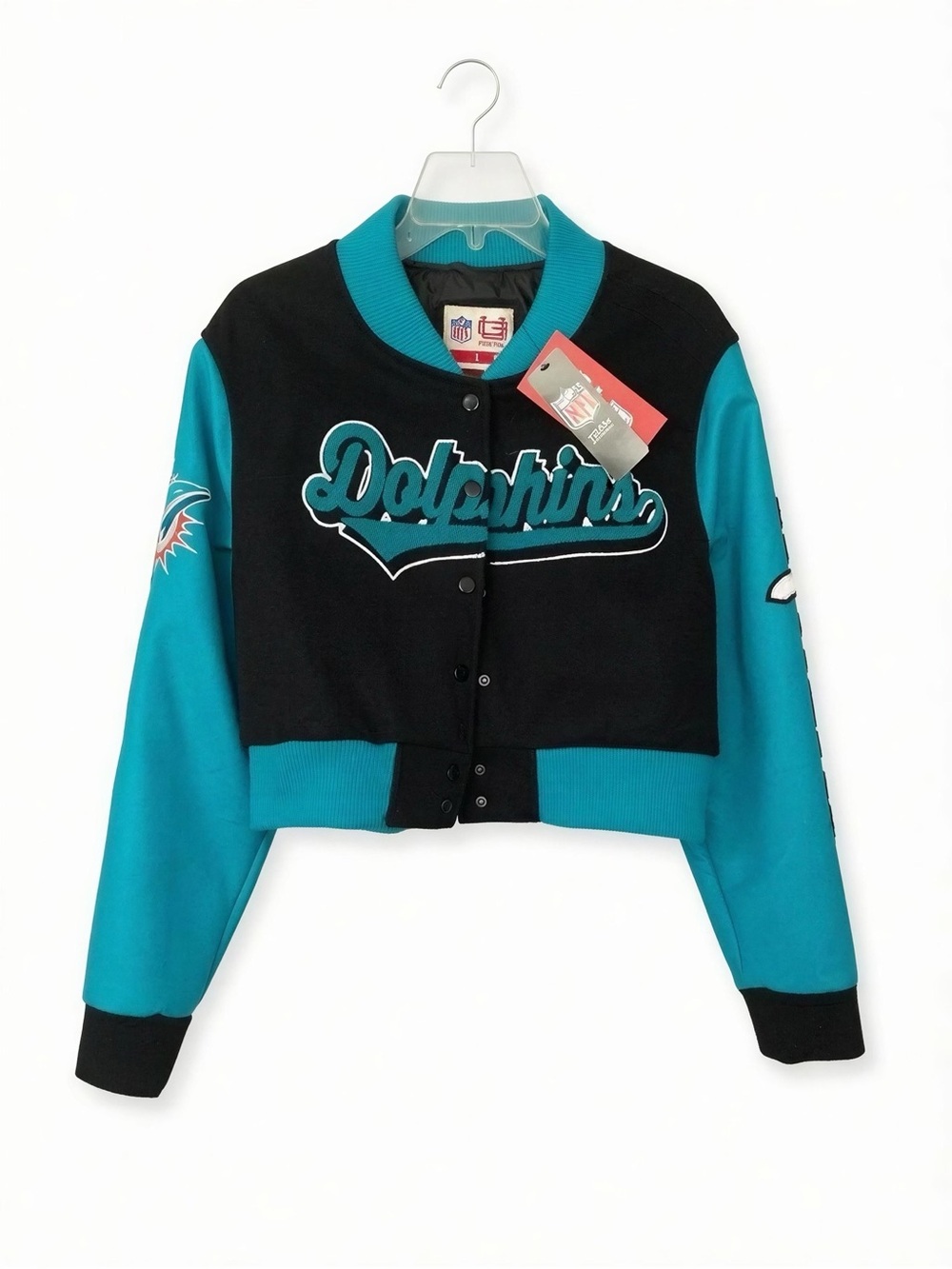 NFL Miami Dolphins Cropped Varsity Jacket - Teal & Black